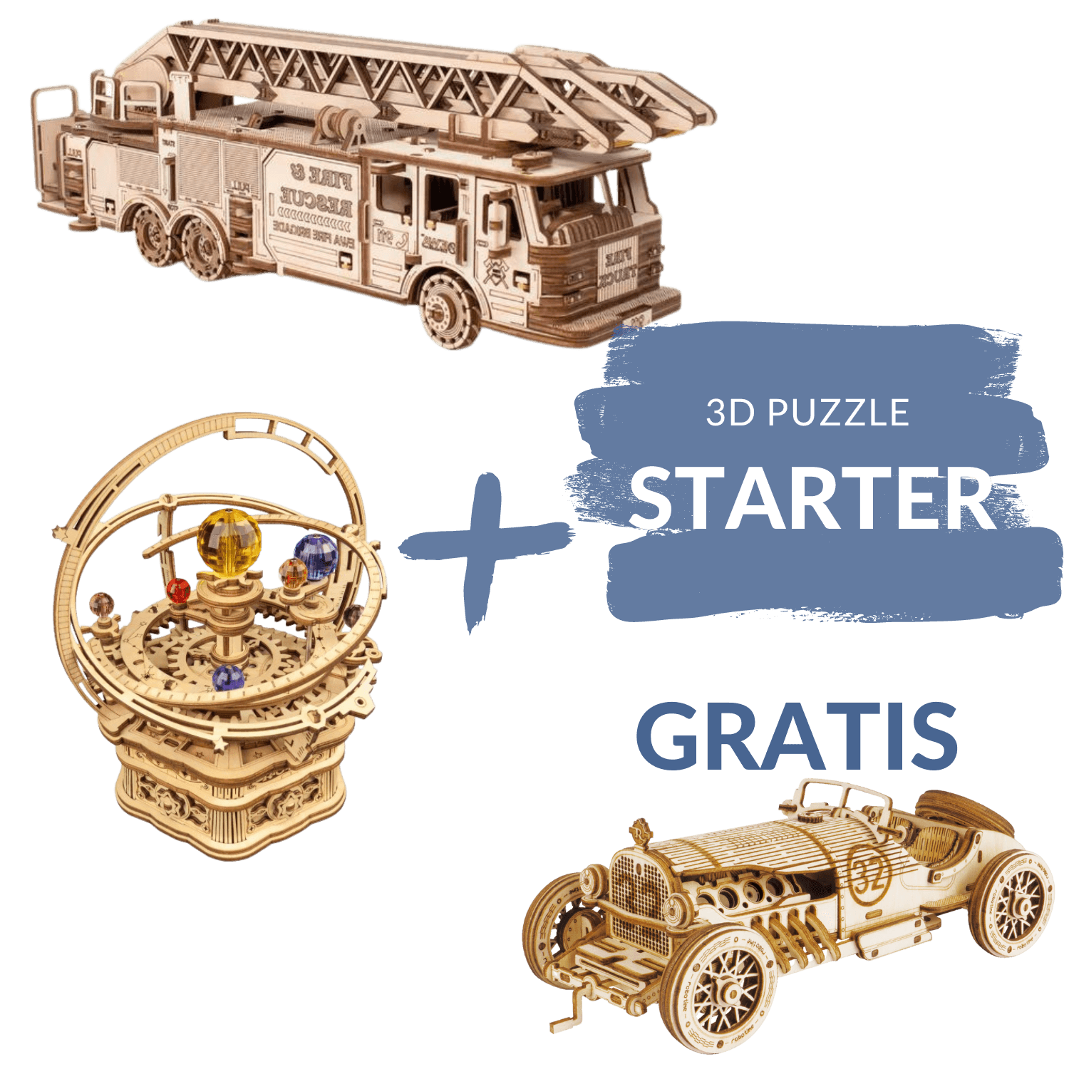 3D Puzzle: Starter Set - Gratis Grand Prix Auto-Mechanisches Holzpuzzle-MagicHolz--