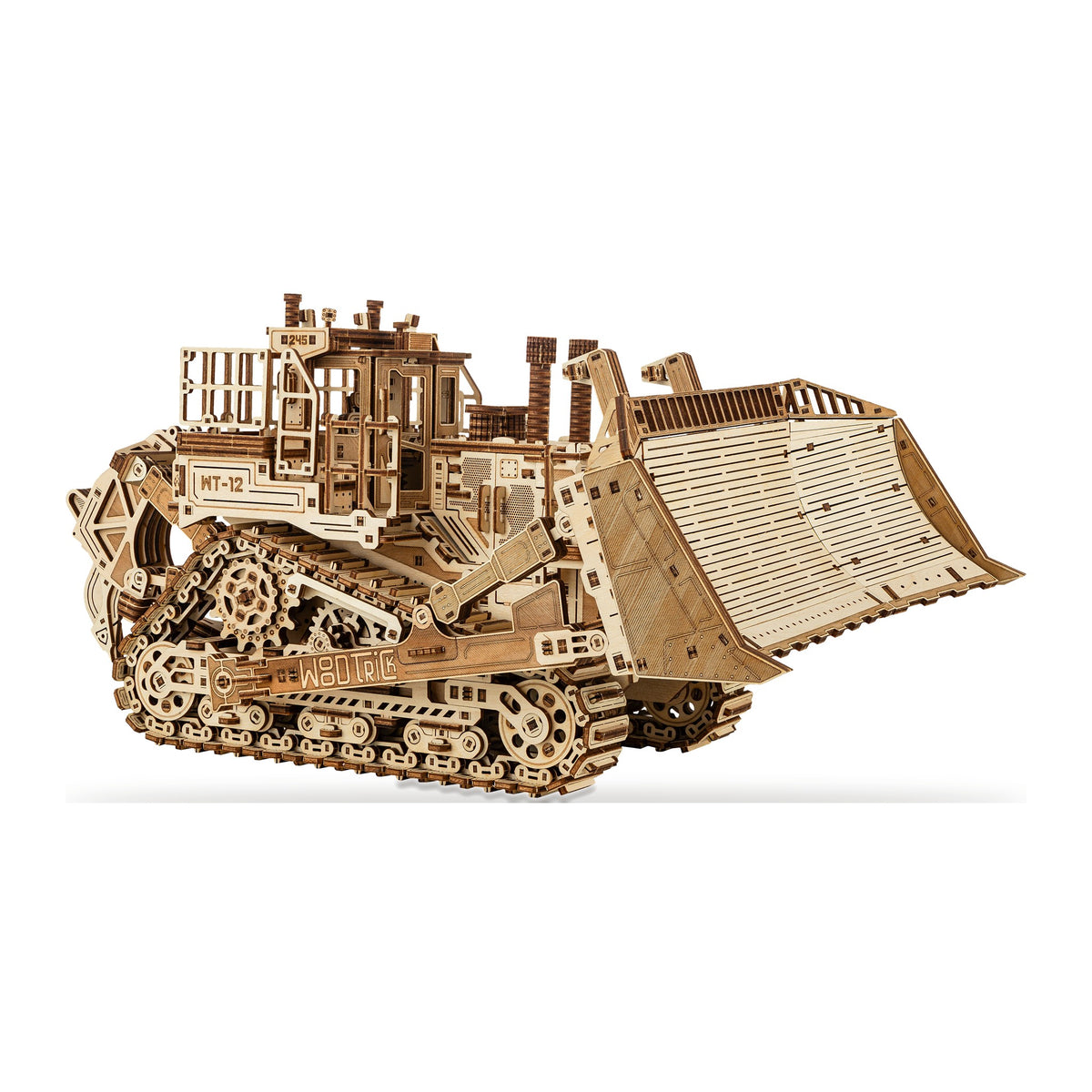 Terrain Titan Bulldozer Maquette en bois, image du modèle fini en coupe oblique vue de face sur fond blanc