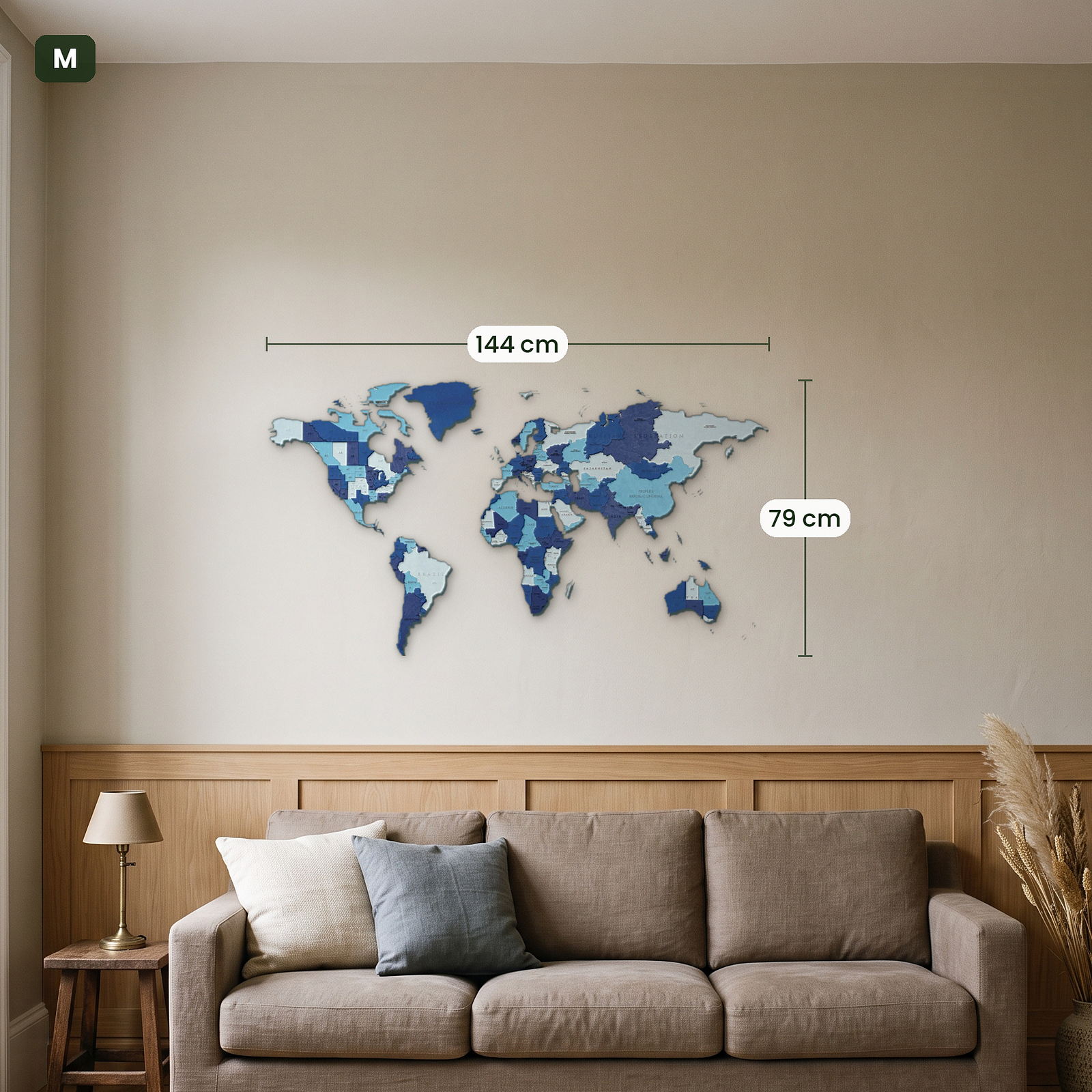Multicolored Wooden World Map Wall Decor by Eco-Wood-Art, Blue Fantasy, M (144x79 cm)