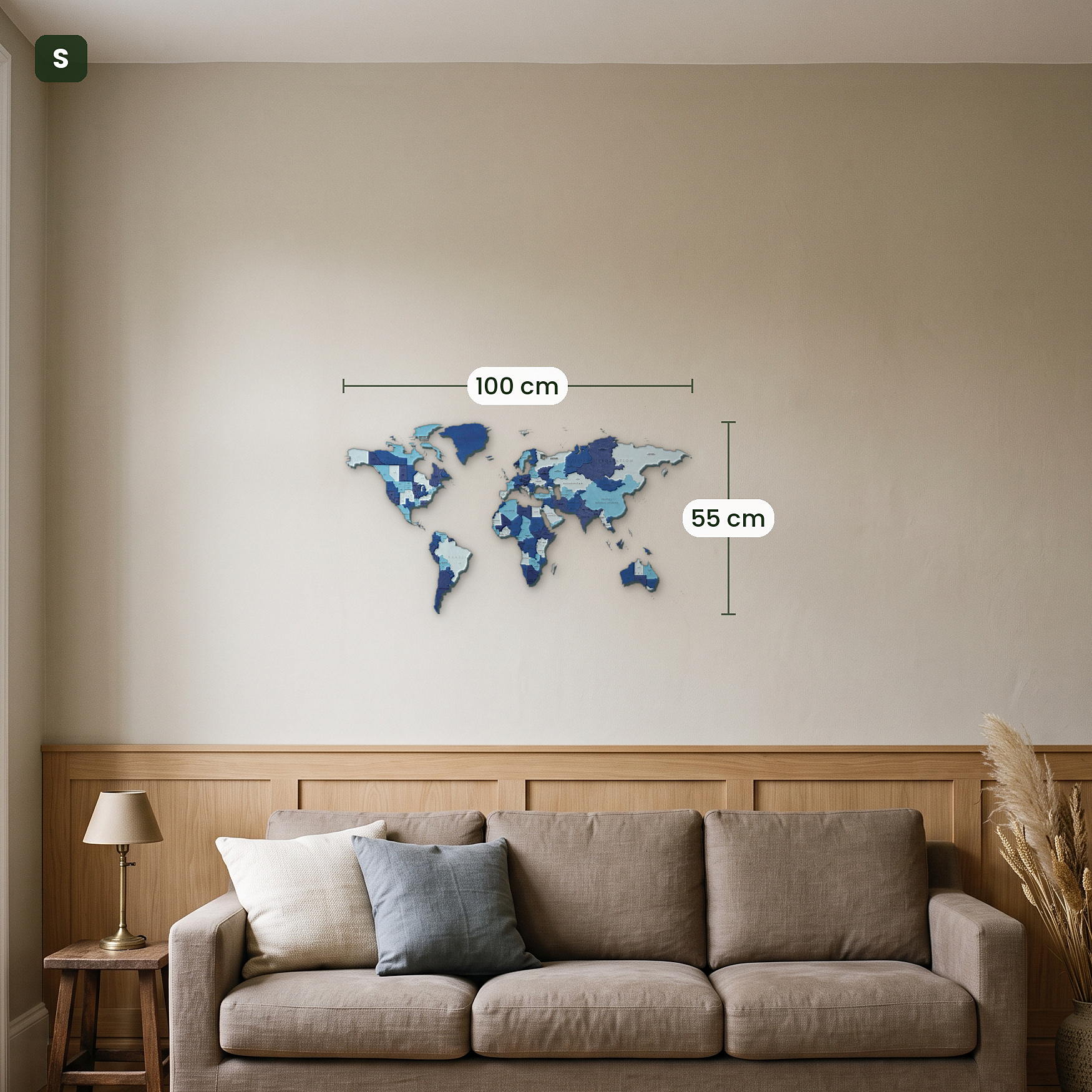 Multicolored Wooden World Map Wall Decoration by Eco-Wood-Art, Blue Fantasy S (100x55 cm)