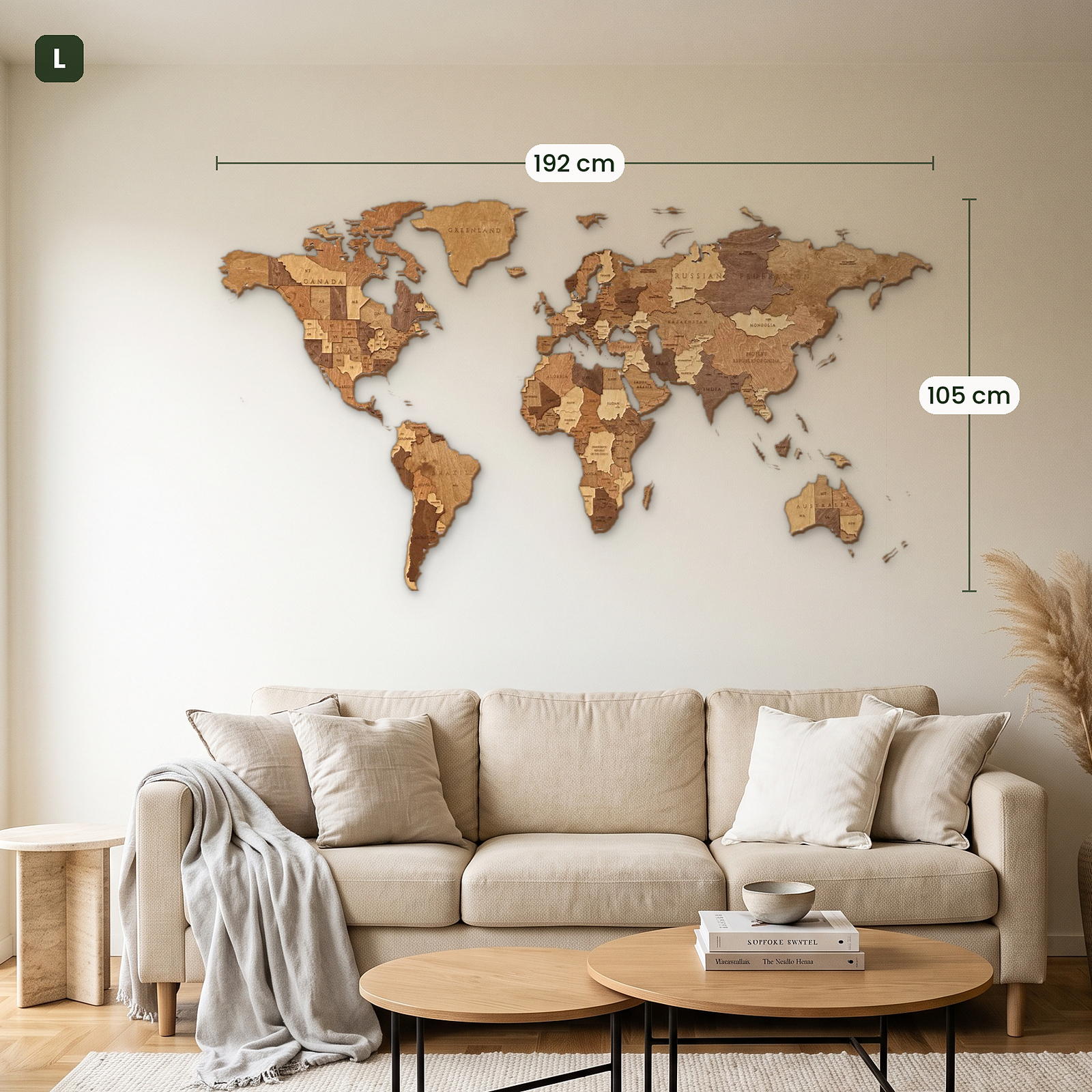 Multicolored Wooden World Map Wall Decor by Eco-Wood-Art, Choco L (192x105 cm)