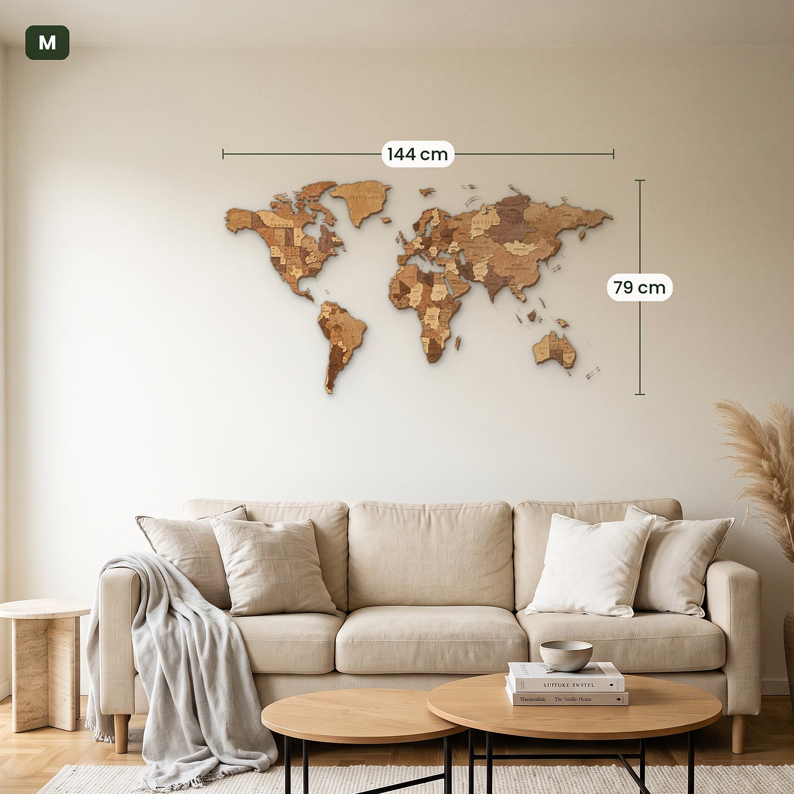 Multicolored Wooden World Map Wall Decor by Eco-Wood-Art, Choco M (144x79 cm)