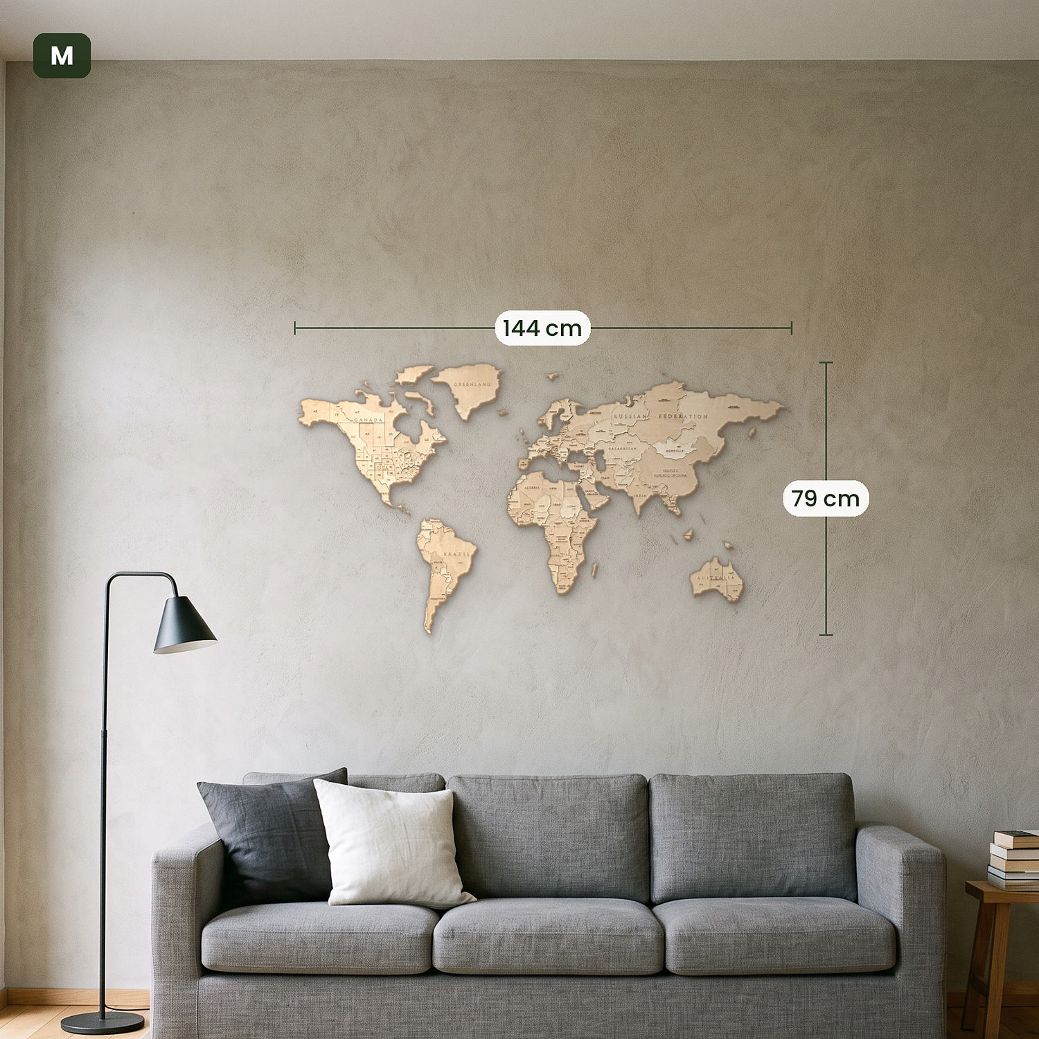 Multicolored Wooden World Map Wall Decor by Eco-Wood-Art, Natural Wood, M (144x79 cm)