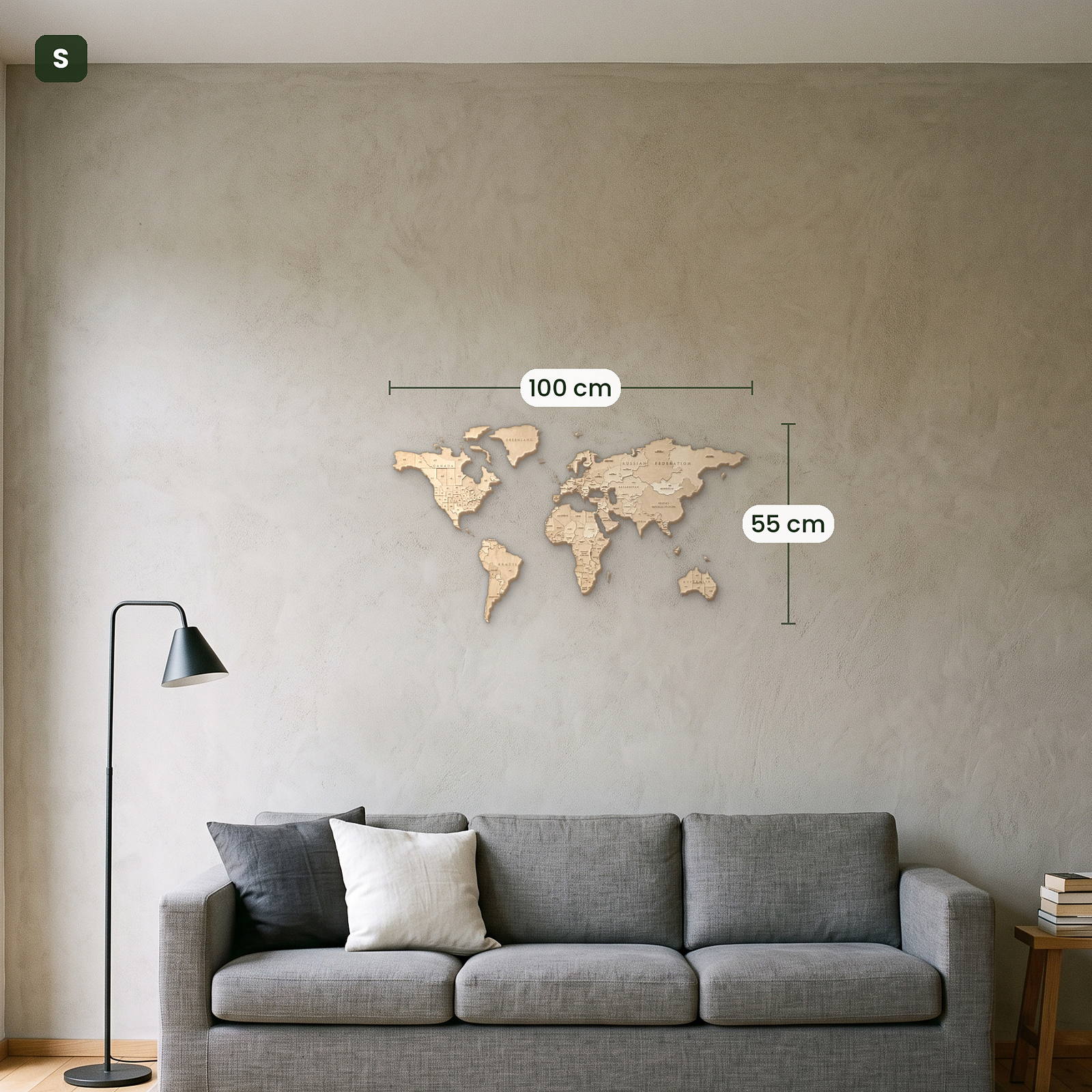 Multicolored Wooden World Map Wall Decor by Eco-Wood-Art, Natural Wood, Size S (100x55 cm)