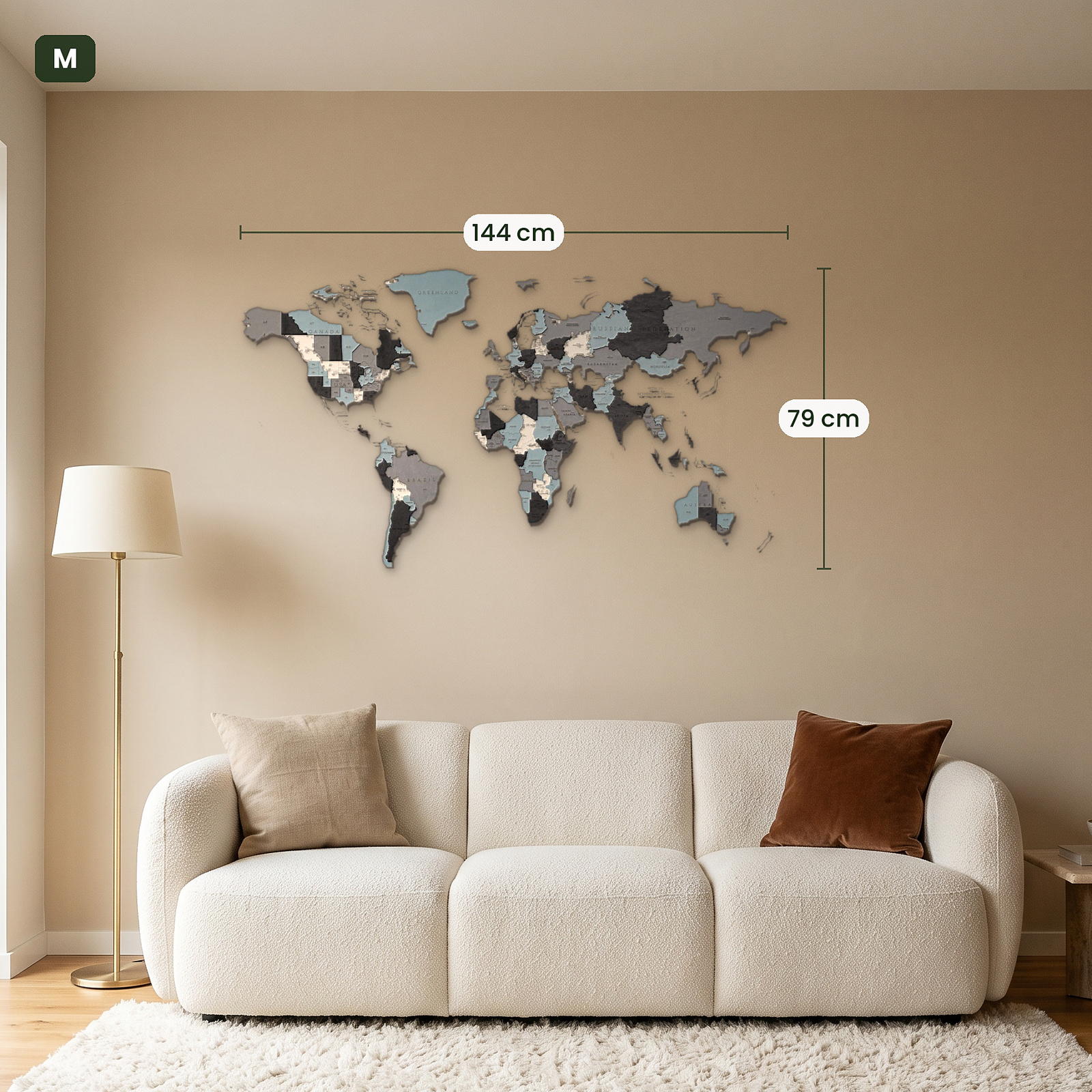 Multicolored wooden world maps