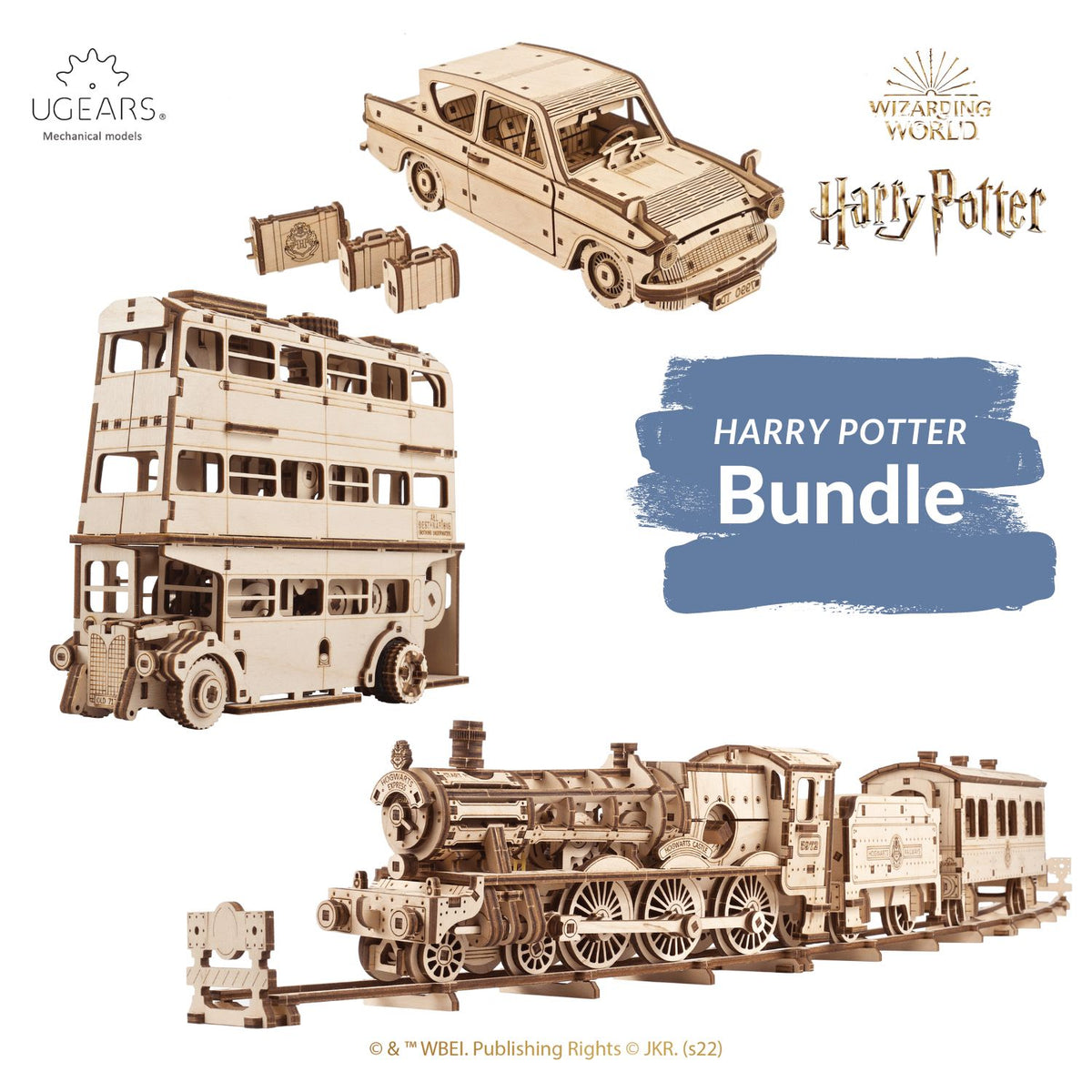 Harry Potter | Hogwarts Express™ + Knight Bus™ + Flying Ford™-Mechanical Wooden Puzzle-Ugears--.