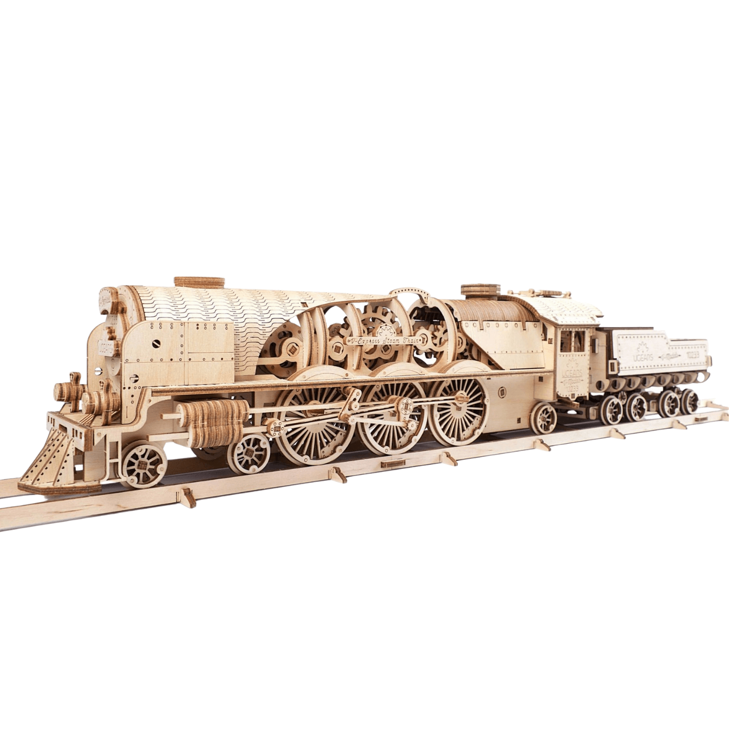 V-Express Locomotive à vapeur avec tender-Puzzle mécanique en bois-Ugears--