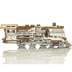 Houten Express + Tender met sporen - Mechanische houten puzzel - HoutenStad-