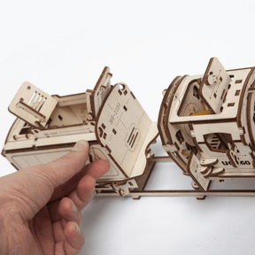 Stoomlocomotief met Tender-Mechanische houten puzzel - Versnellingen...