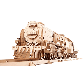 V-Express Steam Locomotive with Tender-Mechanical Wooden Puzzle-Ugears--