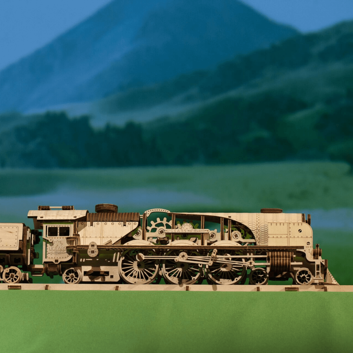 V-Express Steam Locomotive with Tender-Mechanical Wooden Puzzle-Ugears--