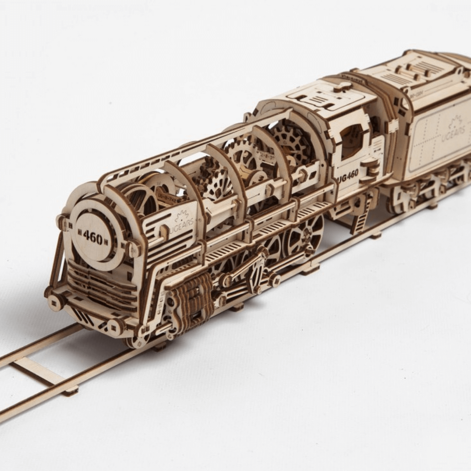 Steam Locomotive with Tender-Mechanical Wooden Puzzle-Ugears--