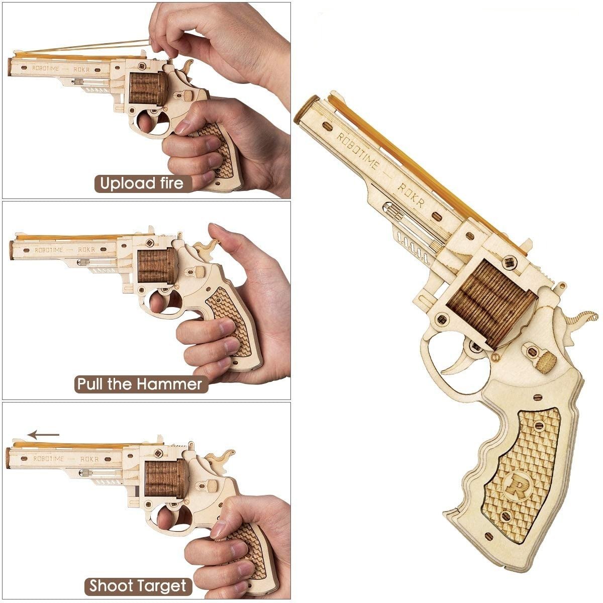 Kit de construction de Revolver en bois 3D pour enfants et adultes, 102  pièces, bricolage créatif, modèle de pistolet à assembler, jouet enfants et  adultes LQ401
