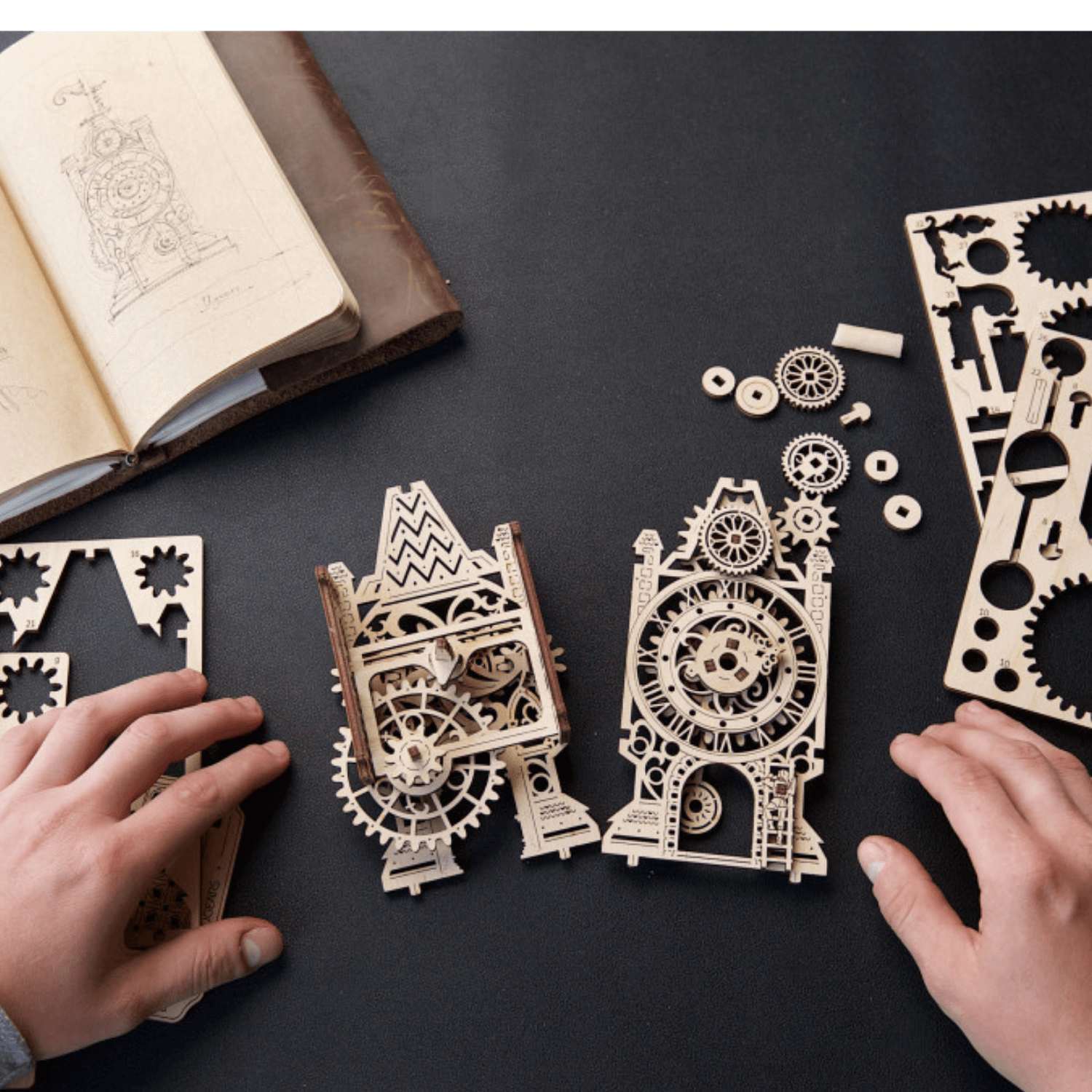 Uhrenturm-Mechanisches Holzpuzzle-Ugears--