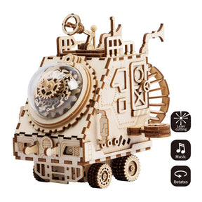 Ruimteschip Steampunk Muziekdoos-Mechanisch Houten Puzzel-Robotime...