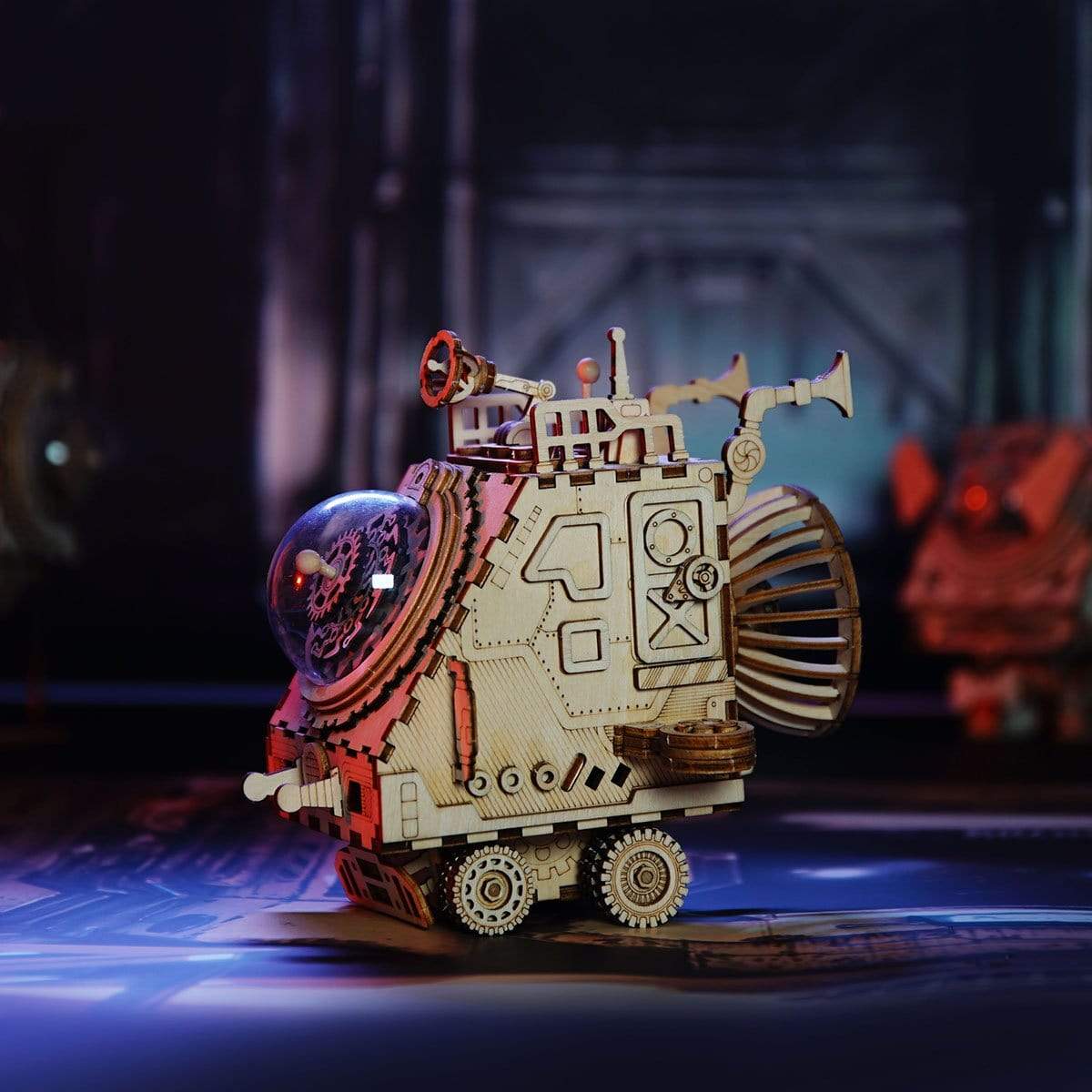 Ruimteschip Steampunk Muziekdoos-Mechanisch Houten Puzzel-Robotime...