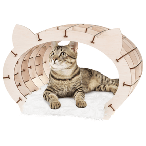 Kit Cat House | Natural Frame - White Fur-3D Puzzle-Eco-Wood-Art--