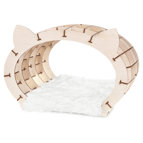 Kit maison pour chat | cadre naturel - fourrure blanche-3D puzzle-Eco-Wood-Art--