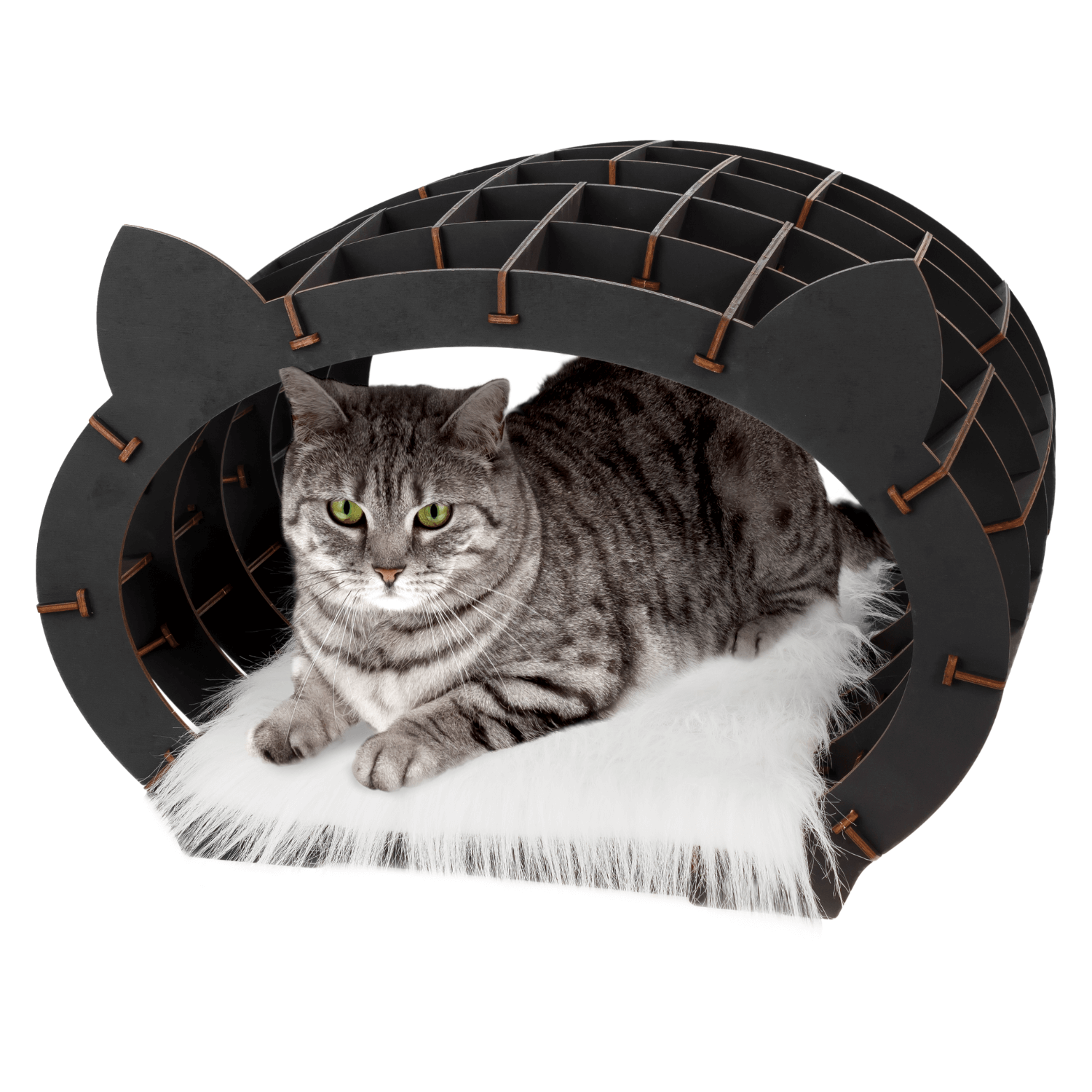 Kit maison pour chat | Cadre noir - fourrure blanche-3D Puzzle-Eco-Wood-Art--