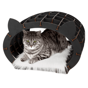 Kattenhuis Kit | Zwart Frame - Wit Bont-3D Puzzel-Eco-Wood-Art--