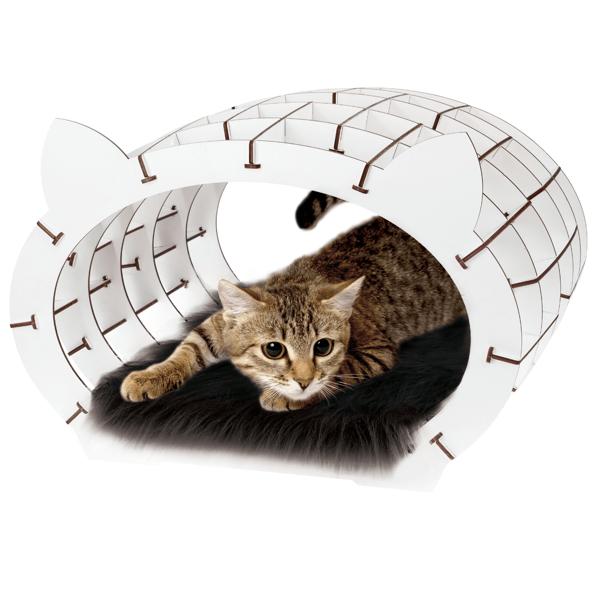 Cat House Kit | Wit Frame - Zwart Bont-3D Puzzle-Eco-Wood-Art--