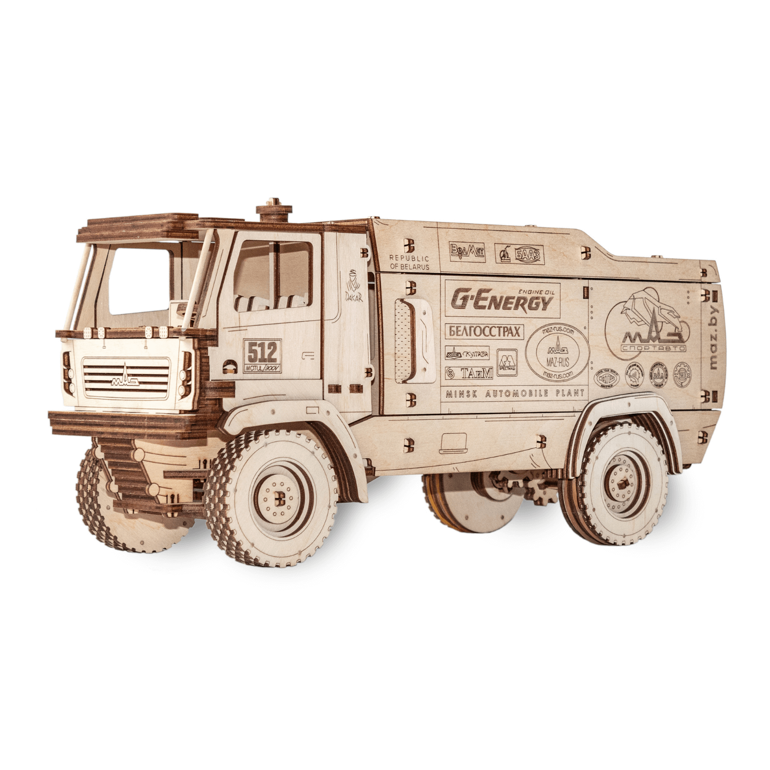 Dakar Racing Truck | MAZ 5309RR 1:20-Mechanische houten puzzel-Eco-Wood-Art--