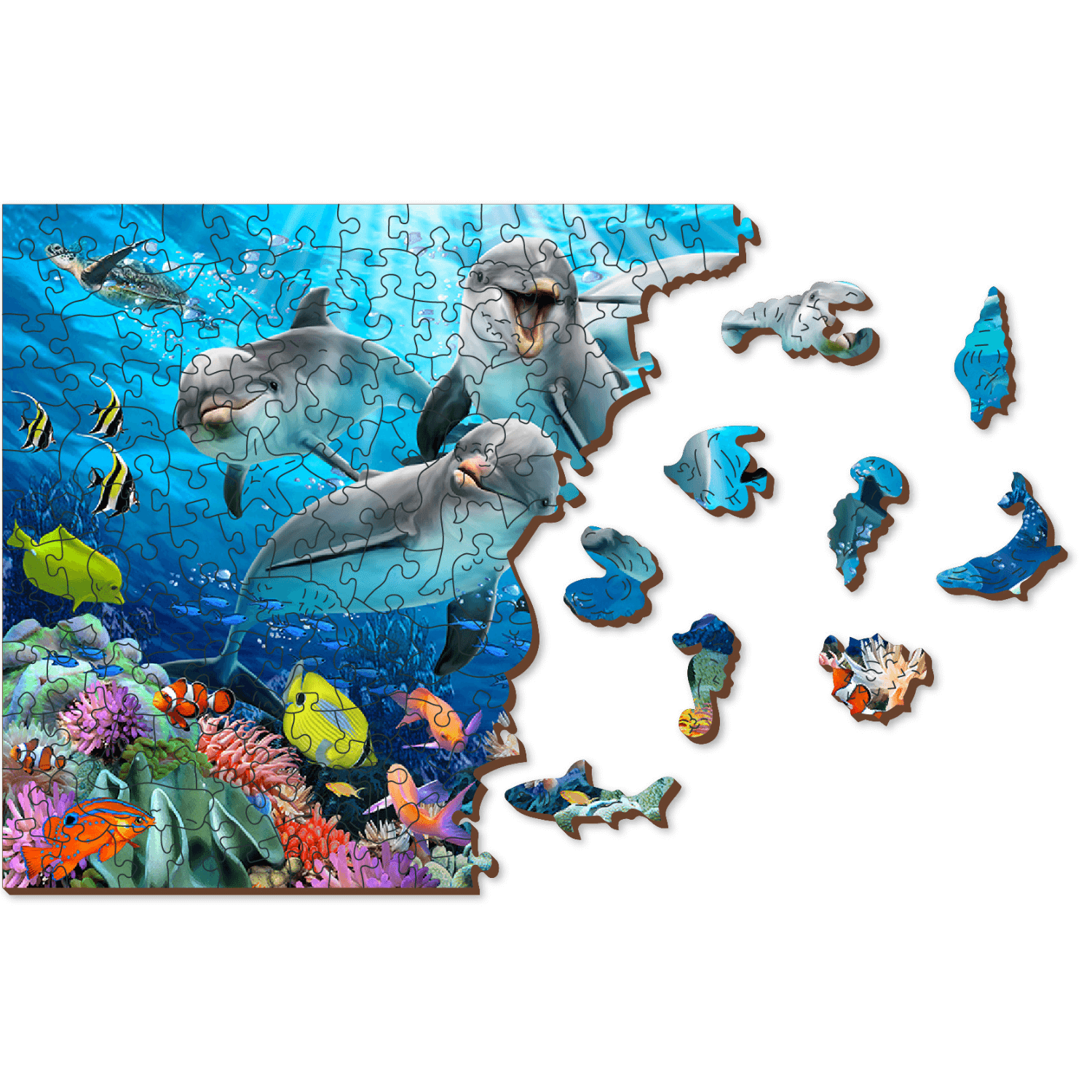 Happy Dolphins Jigsaw Puzzle | Wooden Puzzle 1010-WoodenCity--