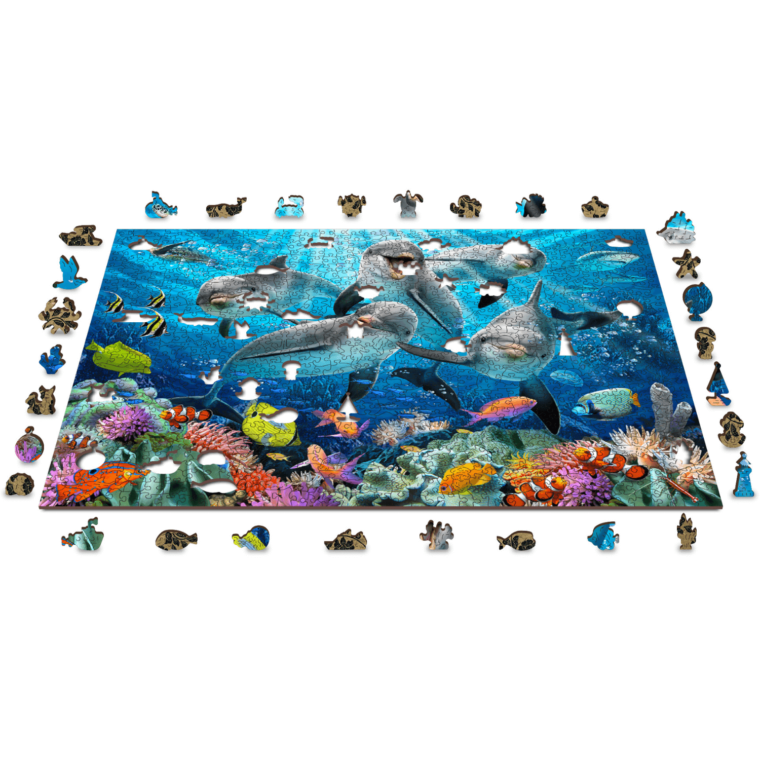 Puzzle de dauphins heureux | Puzzle en bois 1010-Puzzle en bois-WoodenCity--