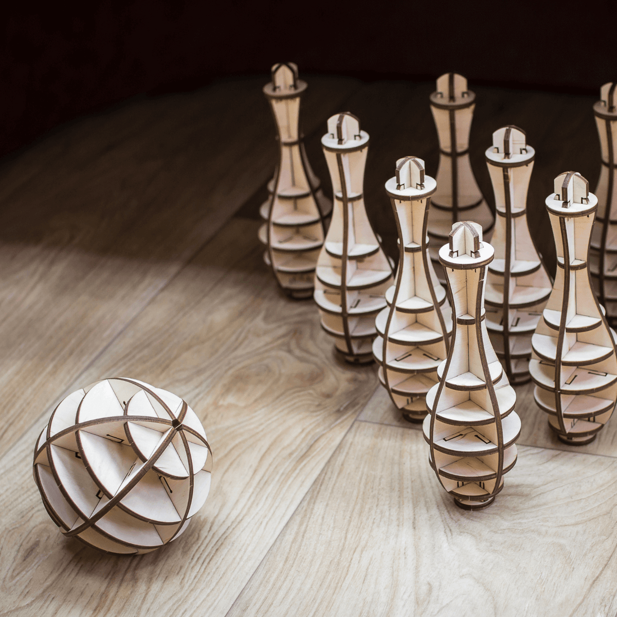 Kit de construction en bois Bowling-Puzzle mécanique en bois-Eco-Wood-Art--