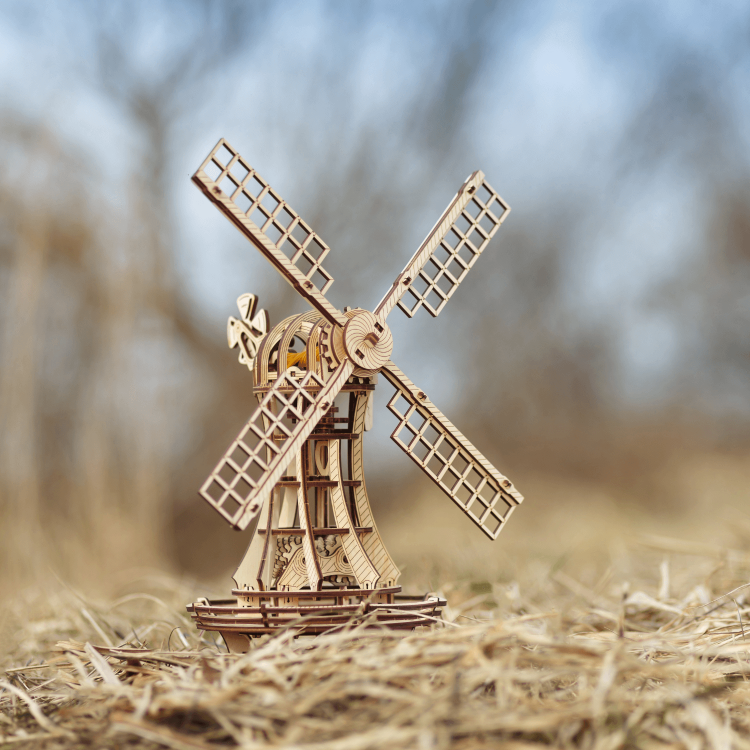 Mechanical Windmill Mechanical Wooden Puzzle Eco Wood Art--