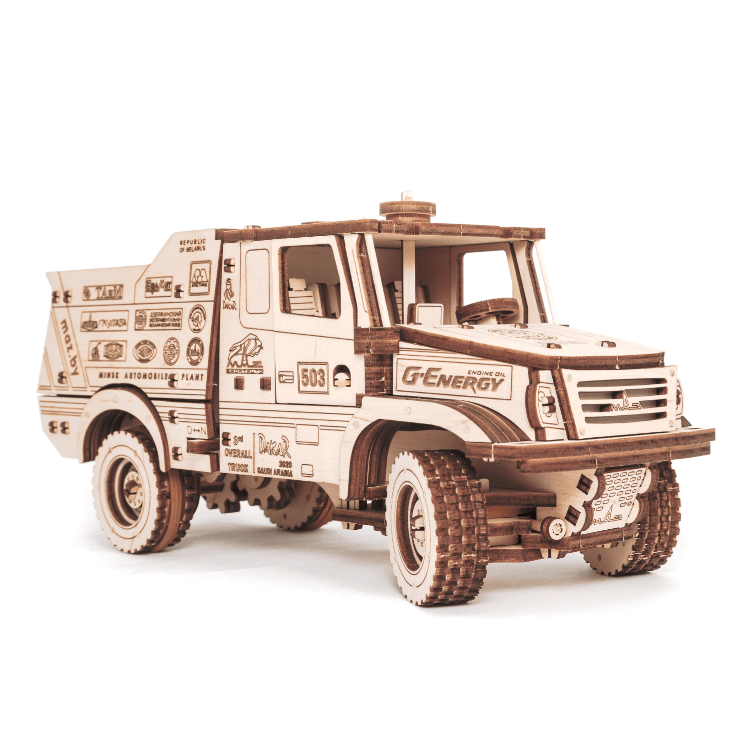 Mechanischer LKW | MAZ 6440RR-Mechanisches Holzpuzzle-Eco-Wood-Art--