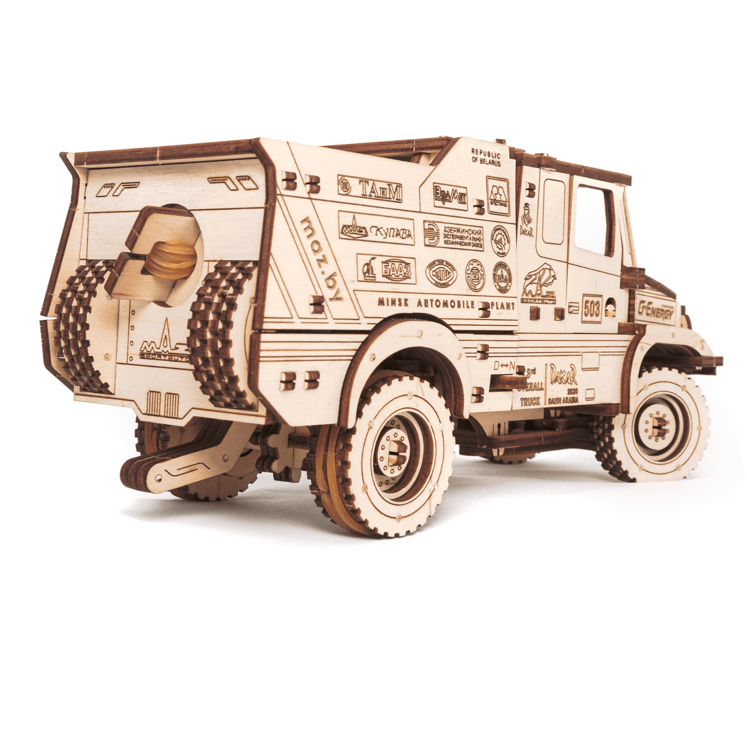 Mechanischer LKW | MAZ 6440RR-Mechanisches Holzpuzzle-Eco-Wood-Art--