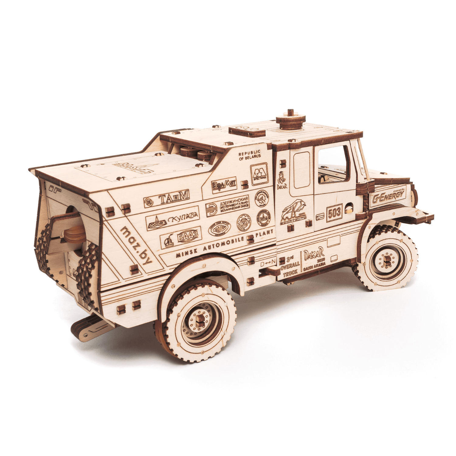 Mechanischer LKW | MAZ 6440RR-Mechanisches Holzpuzzle-Eco-Wood-Art--