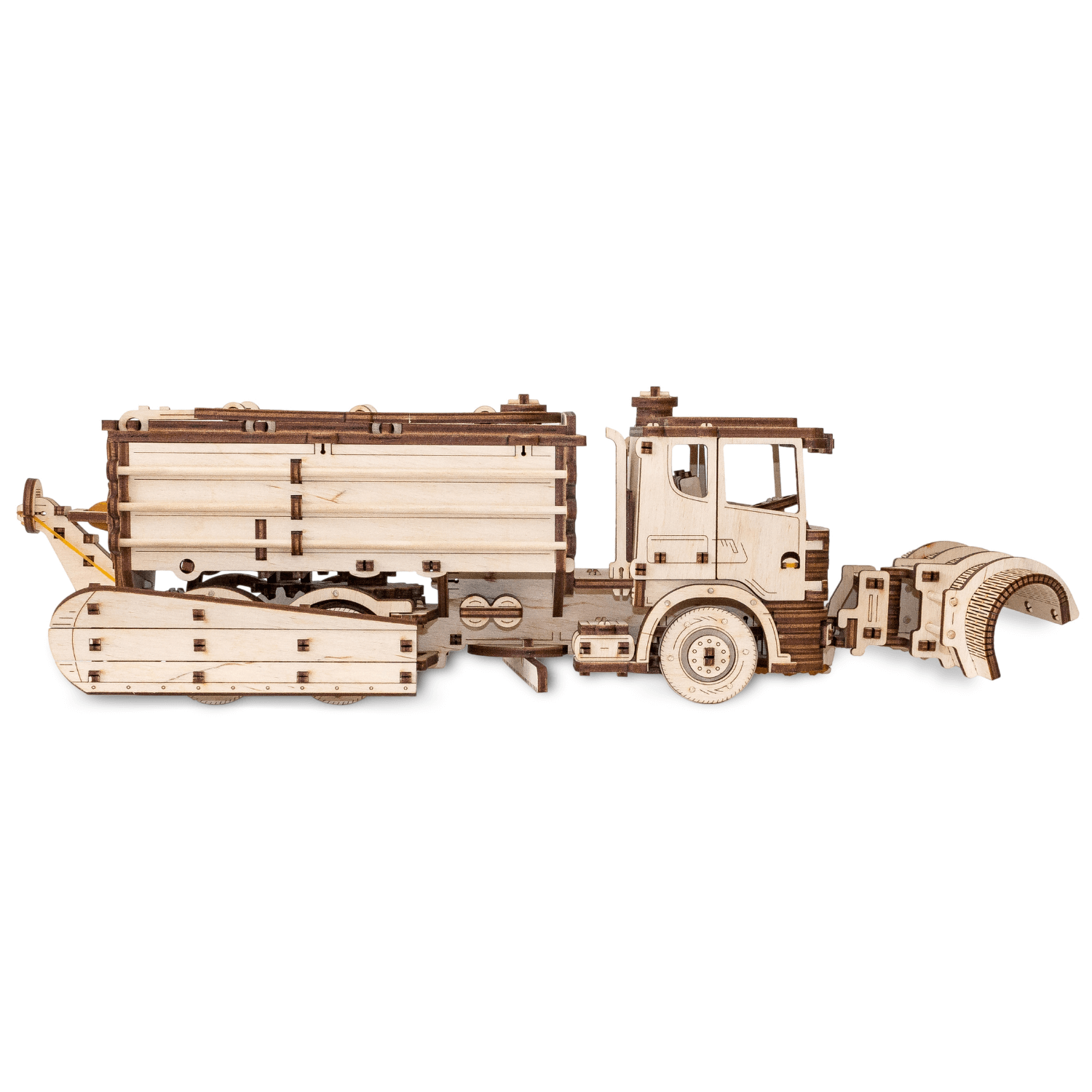 Mechanischer LKW | Schneeräumer | Snowtruck-Mechanisches Holzpuzzle-Eco-Wood-Art--