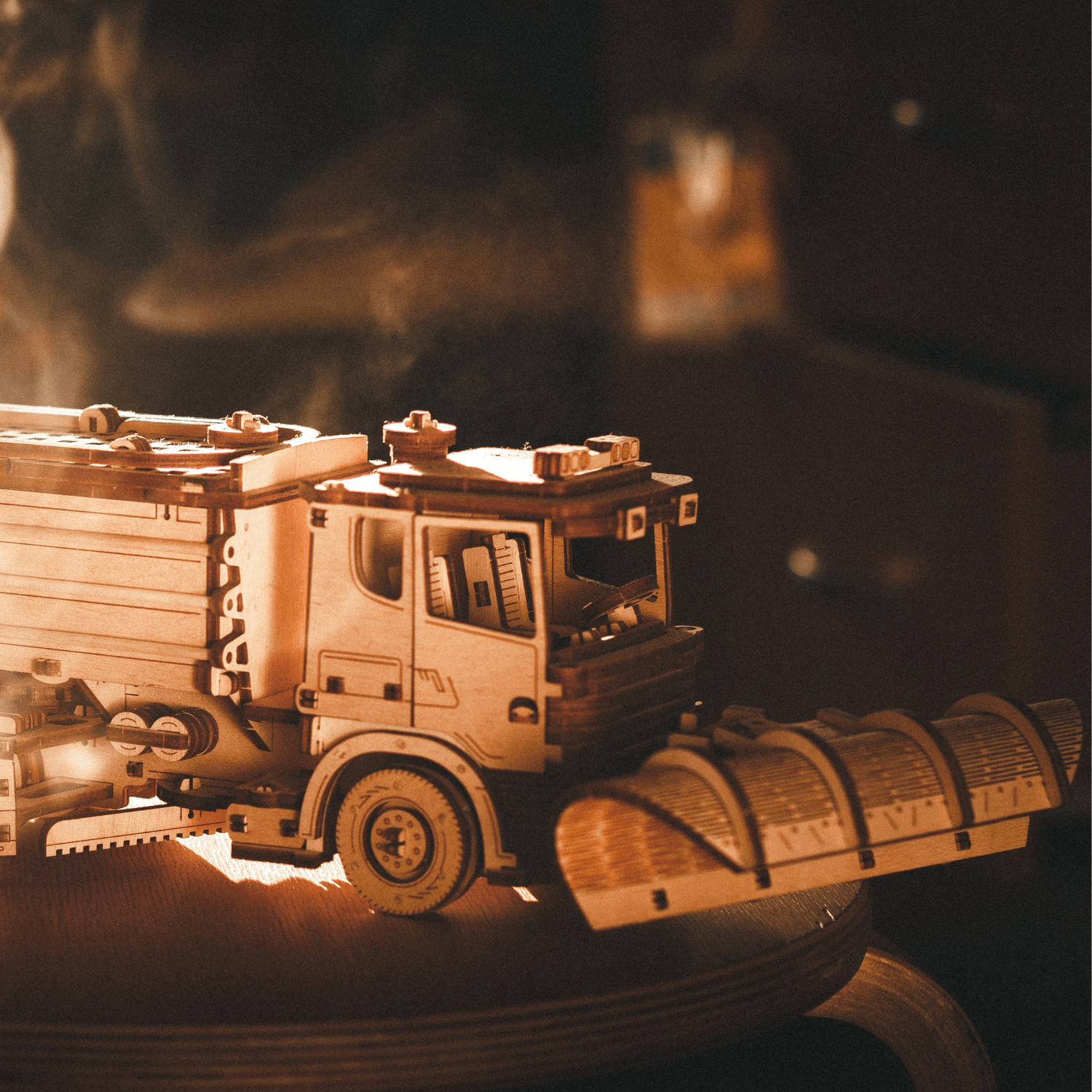 Mechanischer LKW | Schneeräumer | Snowtruck-Mechanisches Holzpuzzle-Eco-Wood-Art--