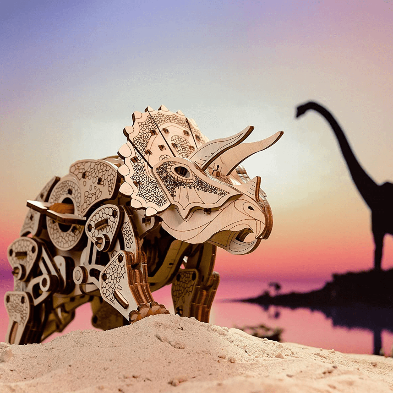 Mechanischer Dinosaurier | Triceratops-3D Puzzle-Eco-Wood-Art--