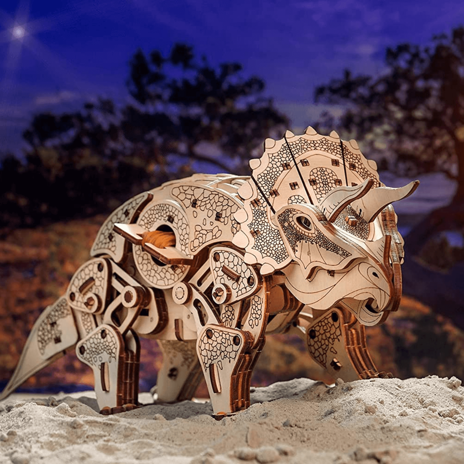 Mechanischer Dinosaurier | Triceratops-3D Puzzle-Eco-Wood-Art--