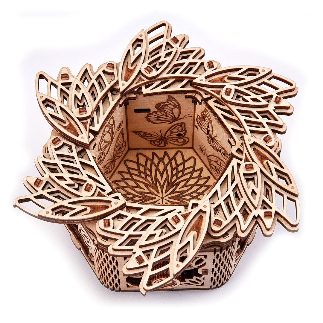 Wood Trick - Boîte Fleur Mystère - Puzzle en Bois 3D - Modèle de