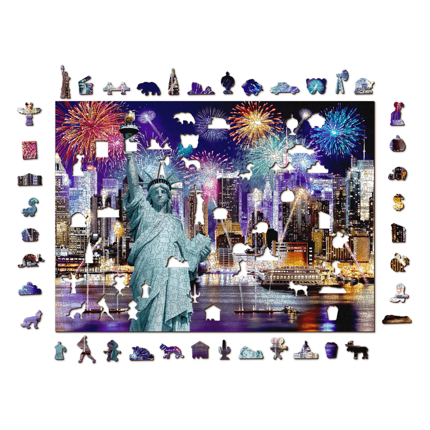 New York bei Nacht Puzzle | Holz Puzzle 1010-Holzpuzzle-WoodenCity--