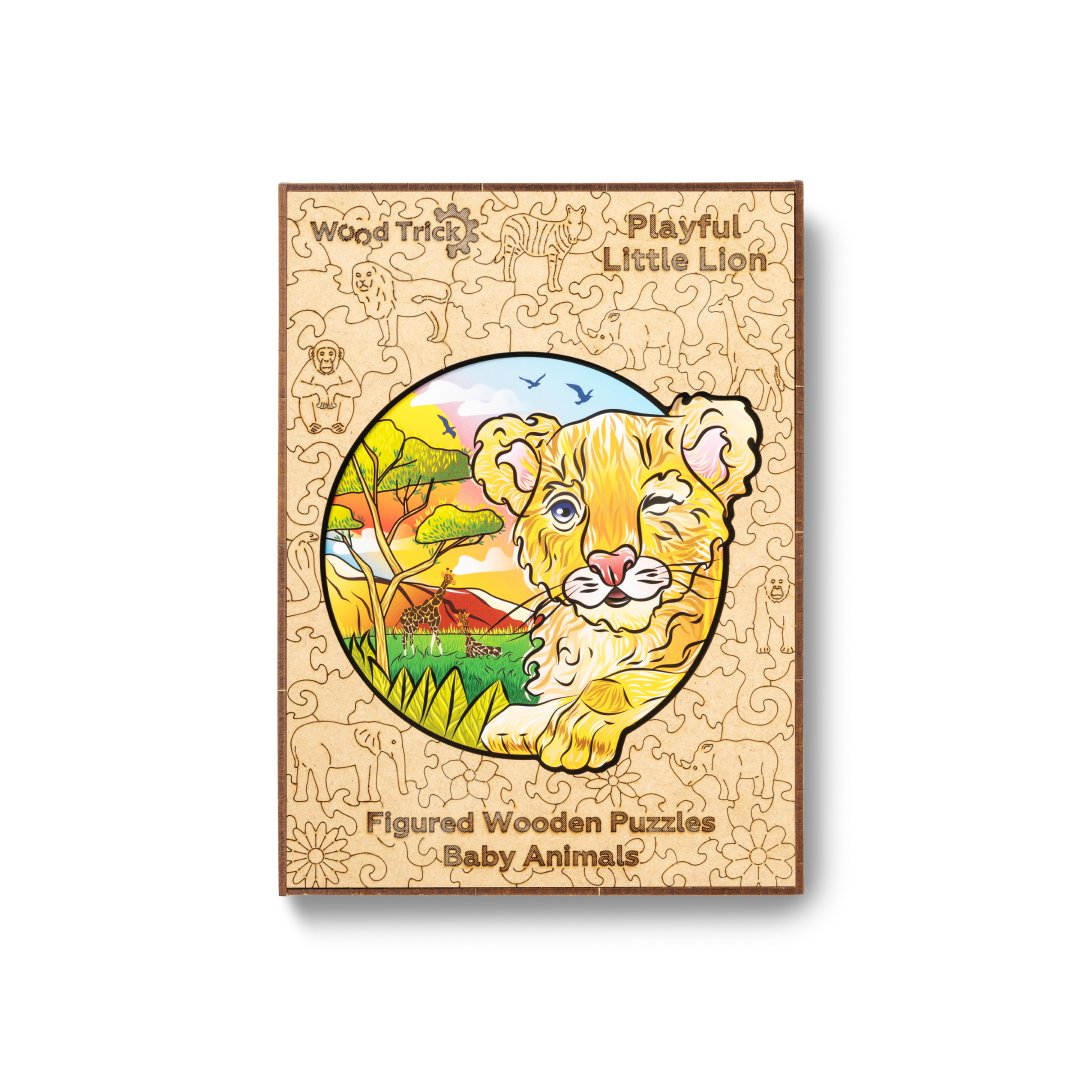 Speelse Kleine Leeuw Houten Puzzel - WoodTrick--