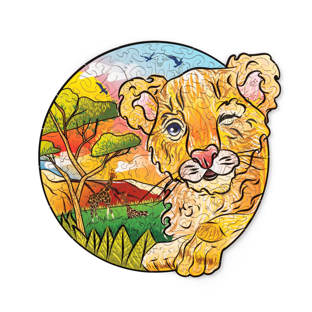 Speelse Kleine Leeuw Houten Puzzel - WoodTrick--