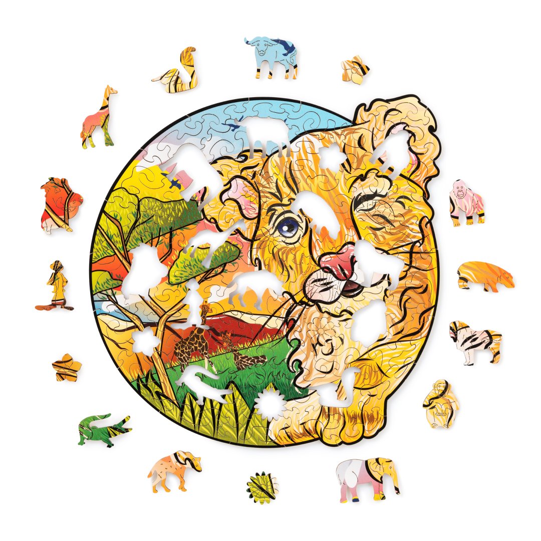 Speelse Kleine Leeuw Houten Puzzel - WoodTrick--