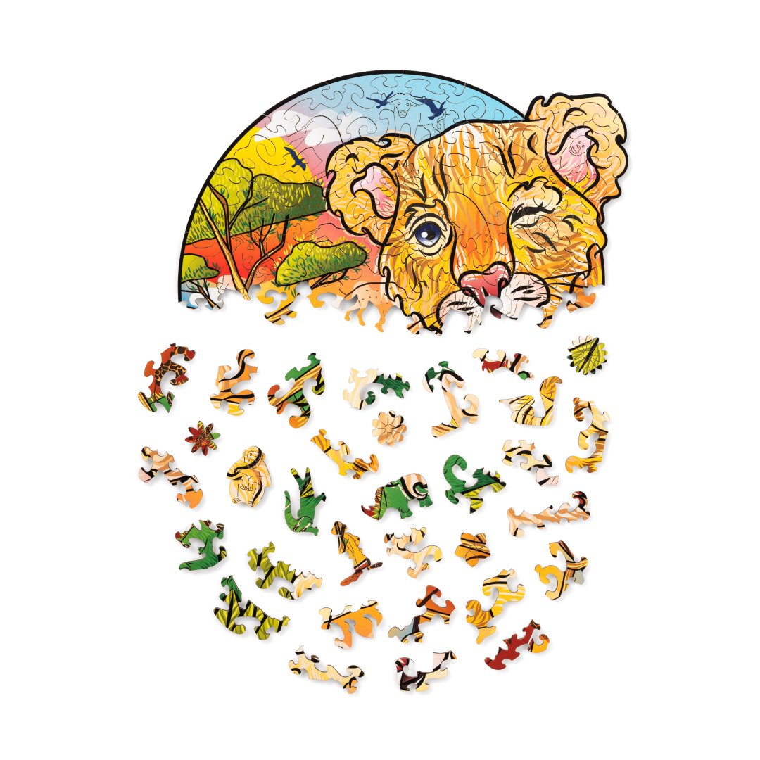 Speelse Kleine Leeuw Houten Puzzel - WoodTrick--