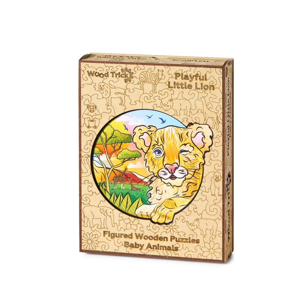 Speelse Kleine Leeuw Houten Puzzel - WoodTrick--