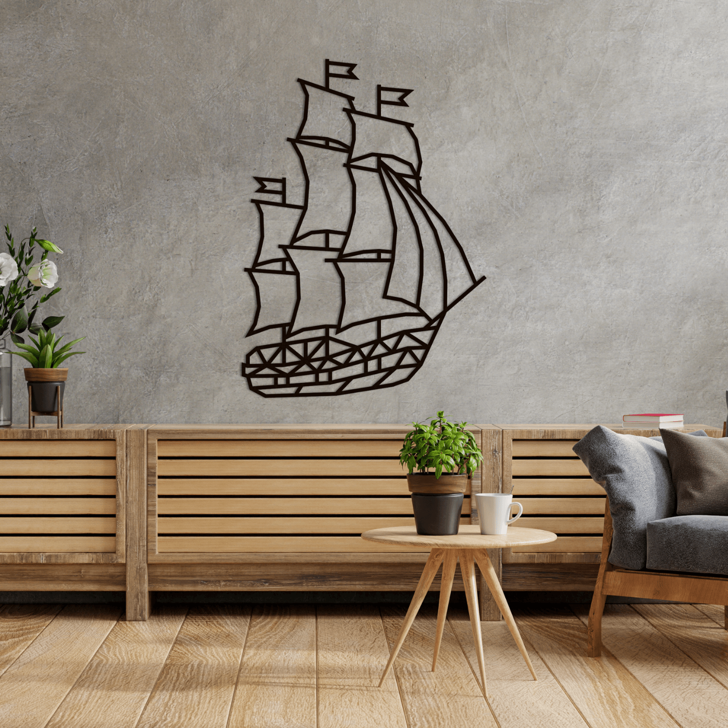 Schip Wandpuzzel-Muurpuzzel-Eco-Hout-Kunst...