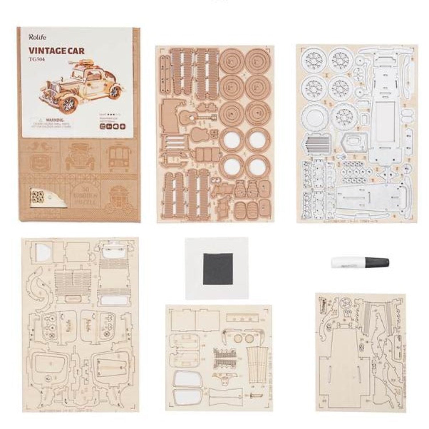 Voiture vintage avec guitare Puzzle 3D Robotime