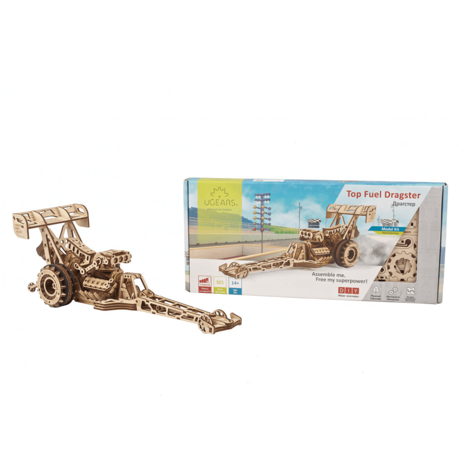 Dragster - Rennwagen-Mechanisches Holzpuzzle-Ugears--