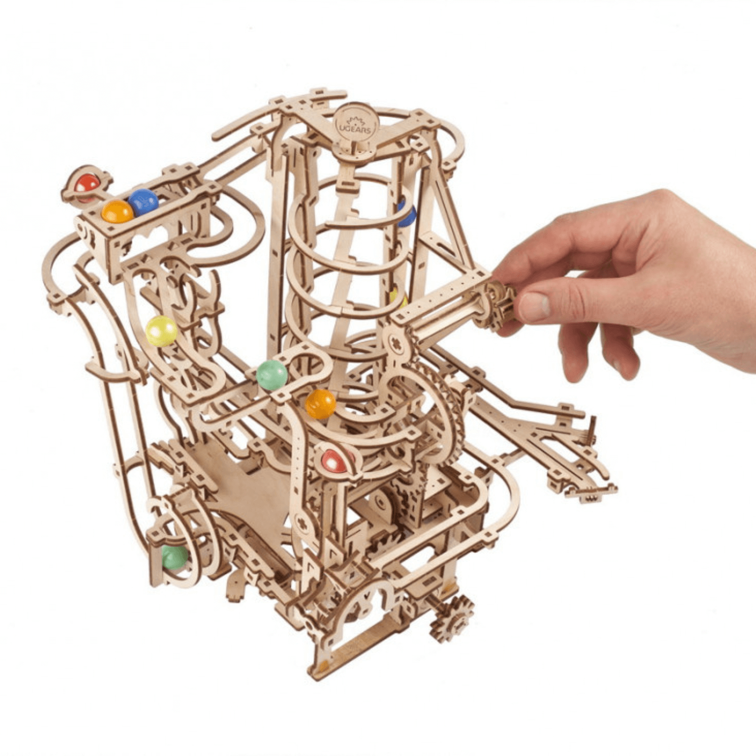 Piste à billes avec ascenseur en spirale-Puzzle mécanique en bois-Ugears--