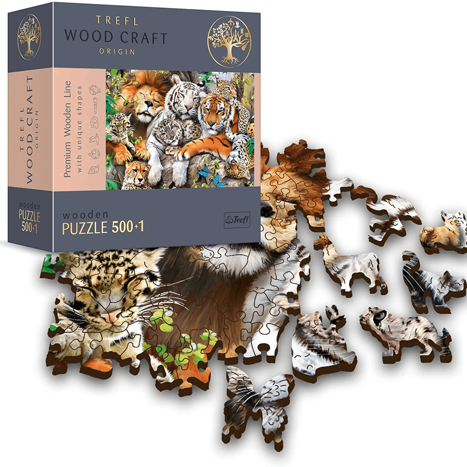 Wild Cats in the Jungle | Wooden Puzzle 500+1-Wooden Puzzle-TREFL--