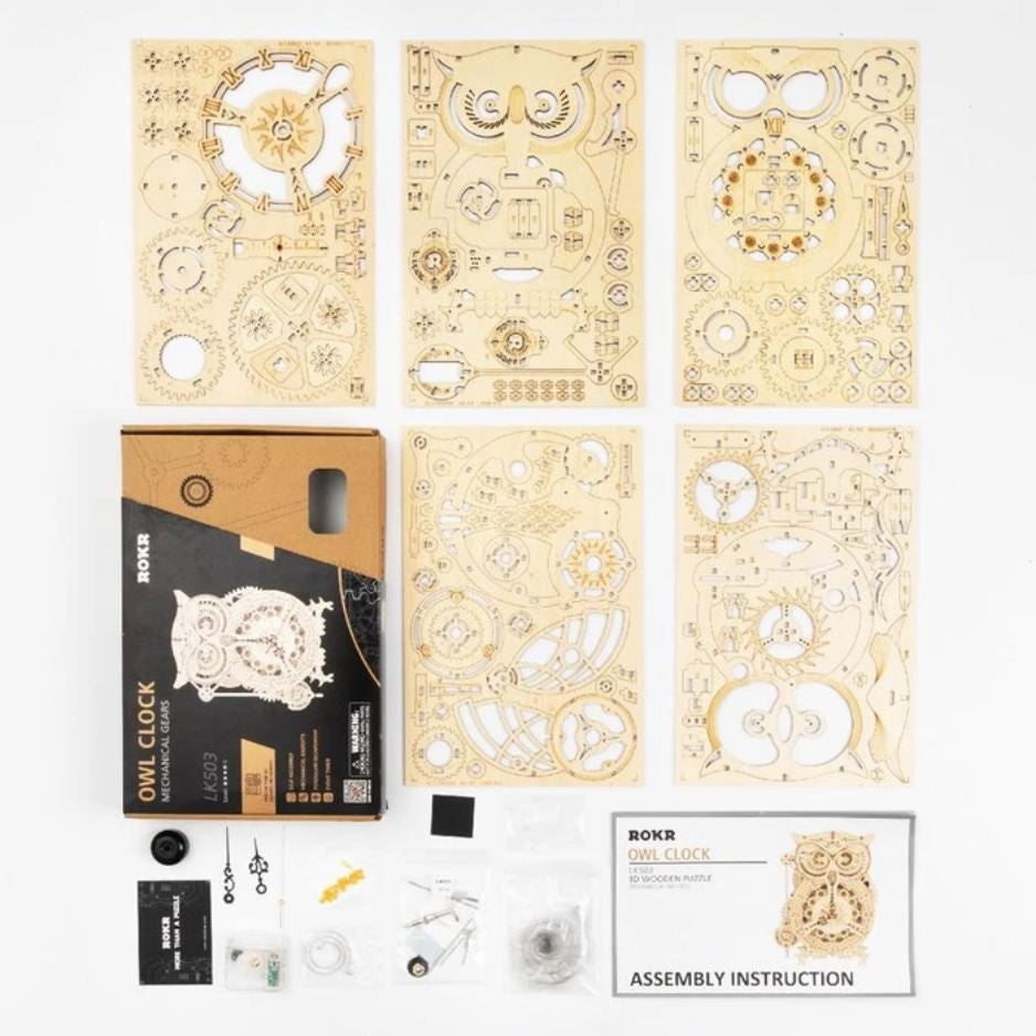 Uil puzzel als slinger klok-Mechanische houten puzzel-Robotime--